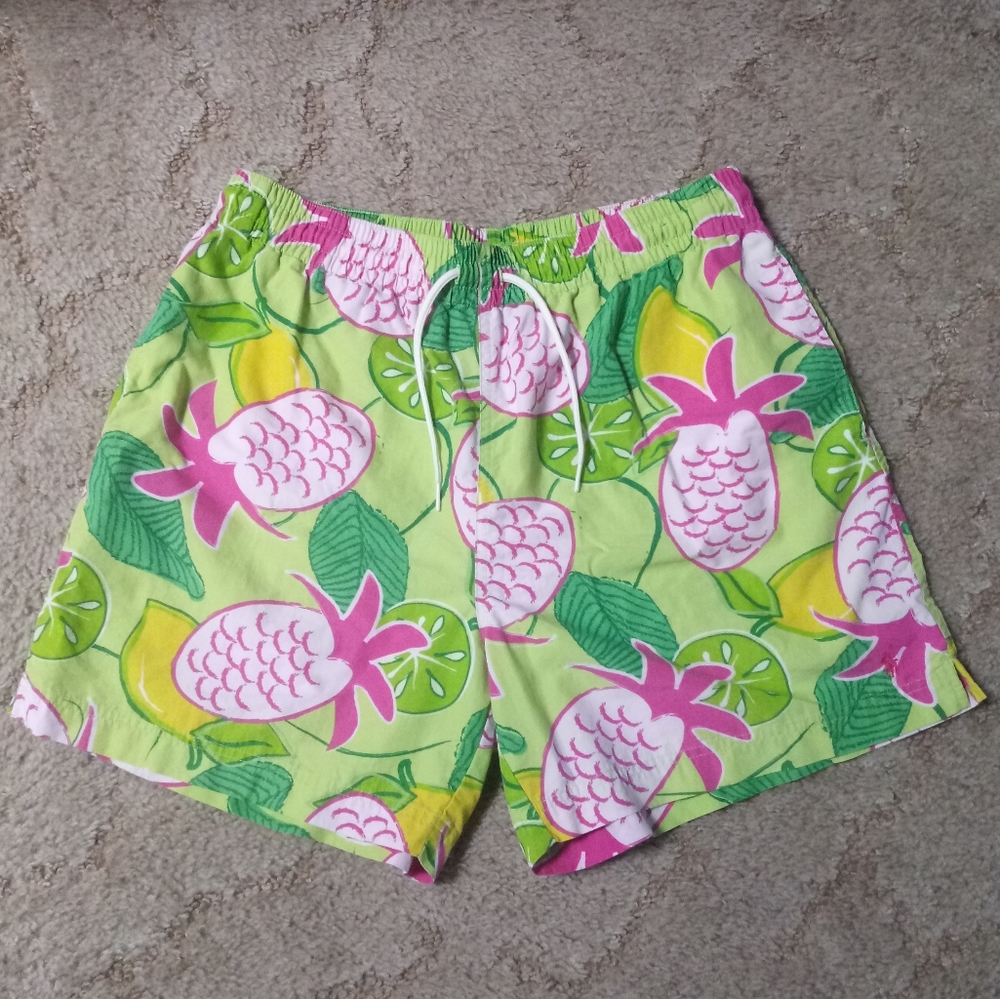 Vintage 90's Polo Ralph Lauren - Pink Pineapples Swim Trunks Size: Large/Med.
